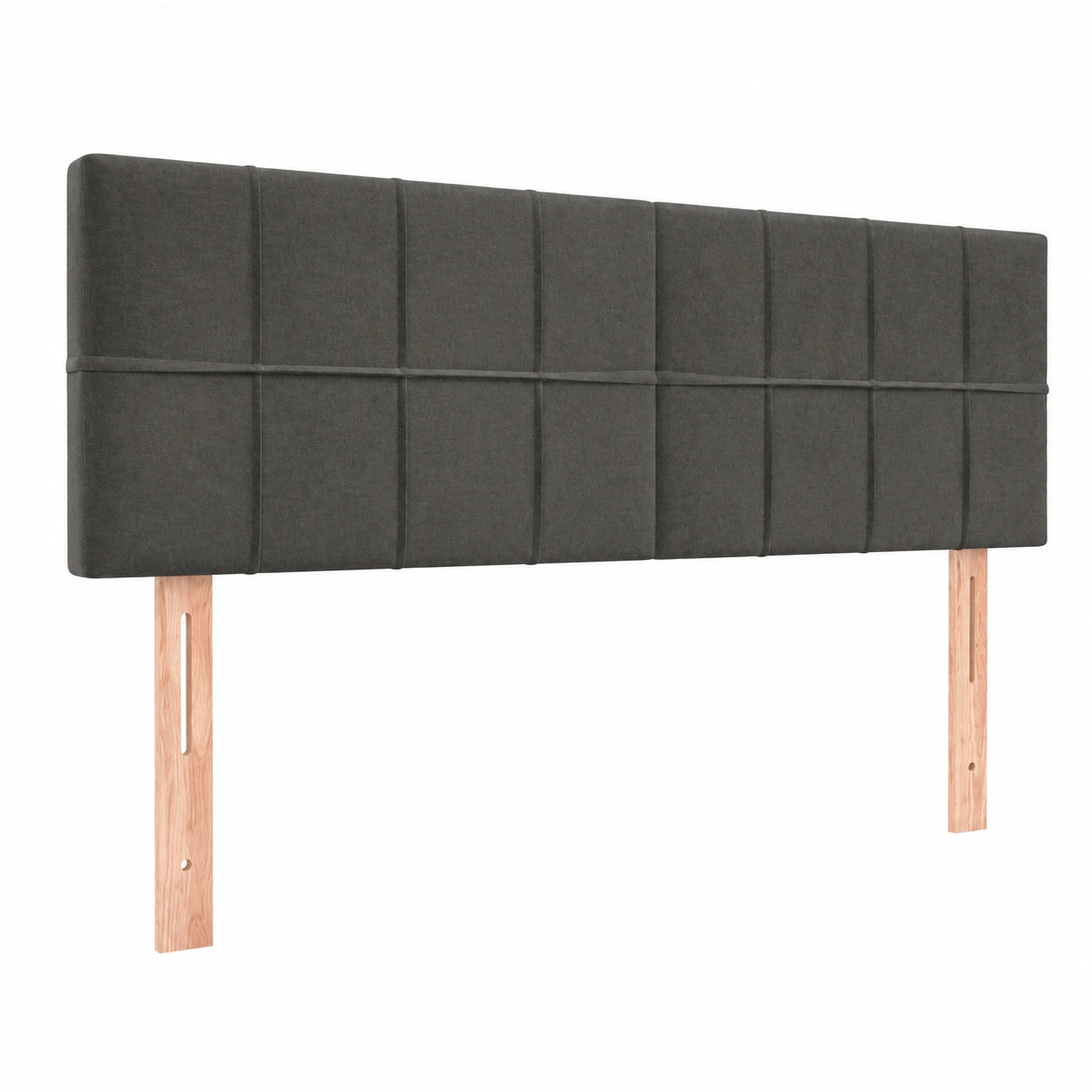 Verstellbares Kopfteil aus Samt in Dunkelgrau mit Holzbeinen, 144x5x78/88cm
