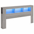 LED-Betthaupt aus Holzwerkstoff mit Ablagen, Kopfteil für Schlafzimmer, Grau Sonoma, 180x18,5x103,5 cm