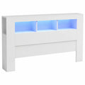 Modernes LED-Betthaupt mit Regalen, Weiß, 160x18,5x103,5 cm